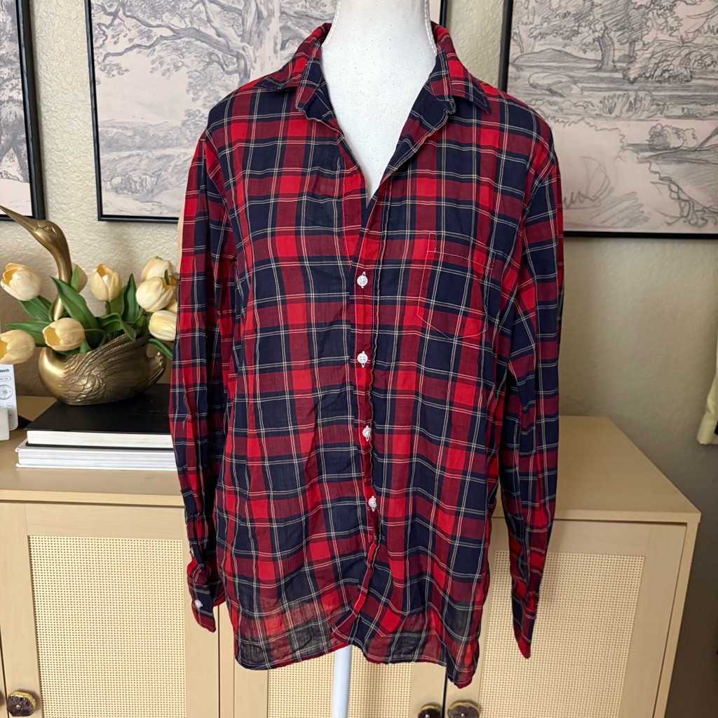 Frank & Eileen Eileen Plaid Relaxed Button-Up Shirt Long Sleeve Cotton Size M